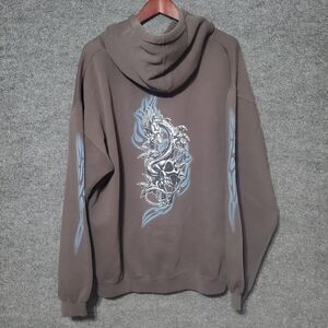 BULLHEAD Dragon Y2K JNCO Style Hoodie Mens L Grunge Tribal Skull Skate Surf VTG